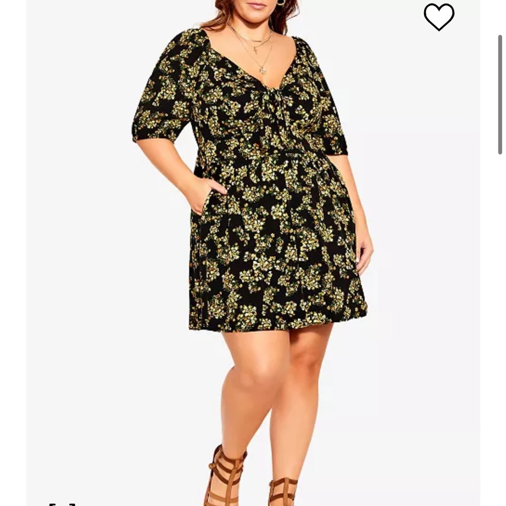 City Chic Knot Sorrento Dress Black Yellow Floral Size L NWT